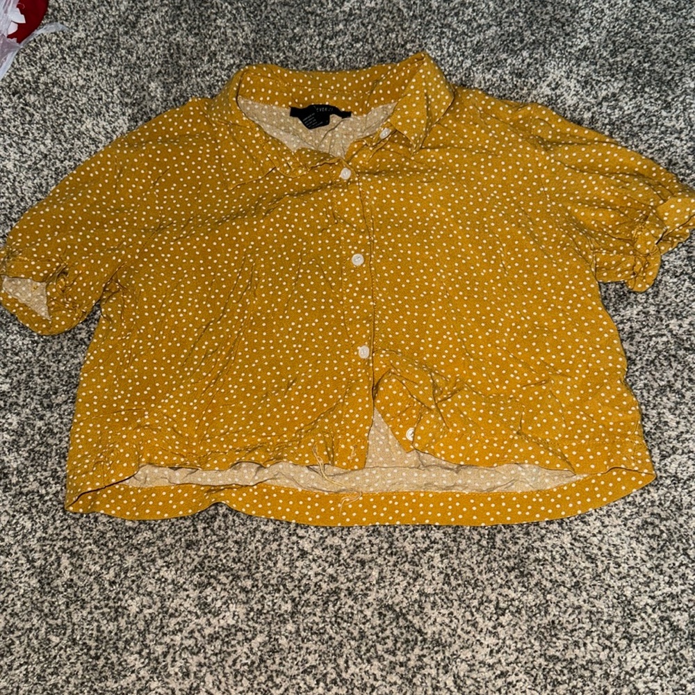 Yellow Cropped Spotted Button Down